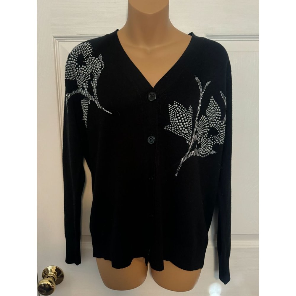 Milano LIV Cardigan Sweater with Bling Floral Design NWT S